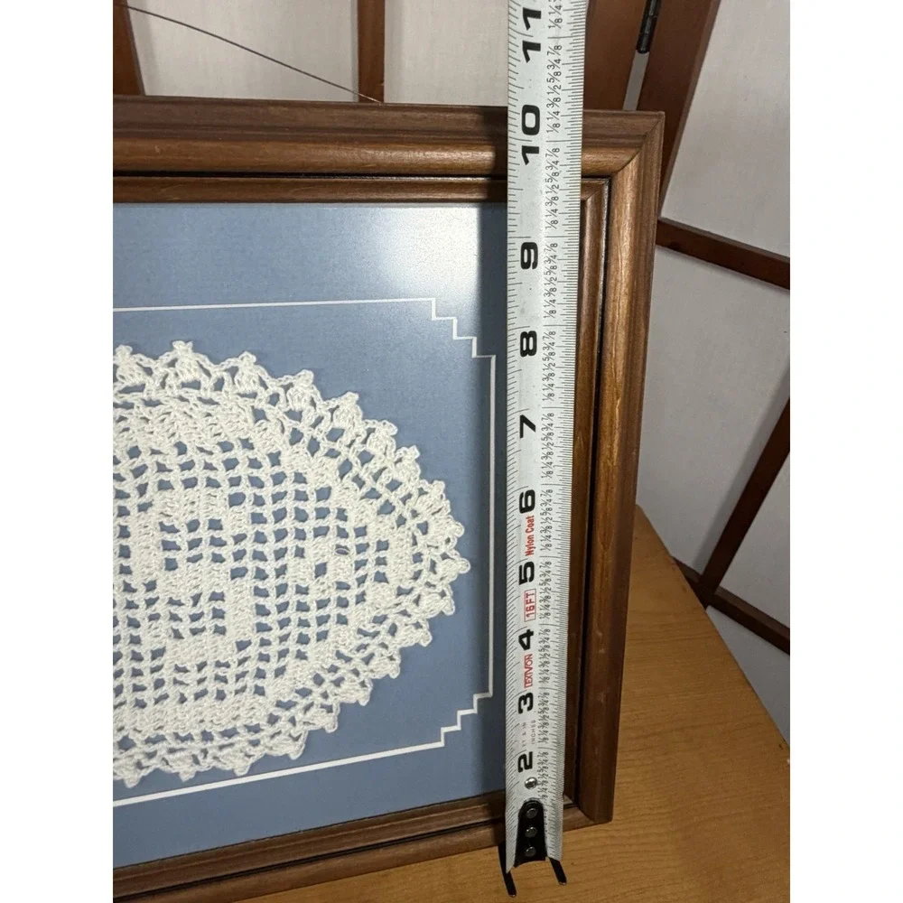 Framed Vintage Filet Crocheted Doily Spelling The Name FRANCIS 22x10